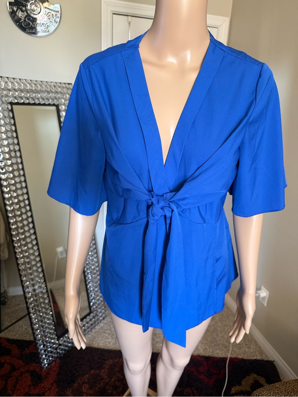 Women’s Tie-Front V-Neck Top - Royal Blue